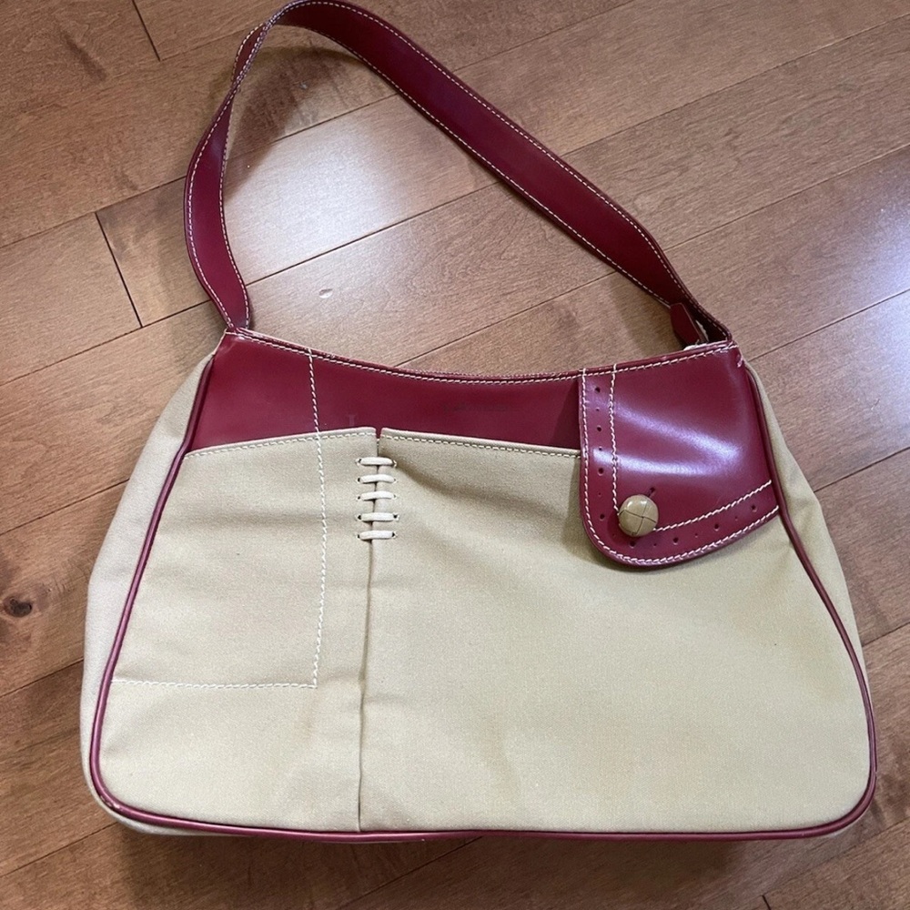 Authentic Lancel Paris Handbag Womens Red/Beige